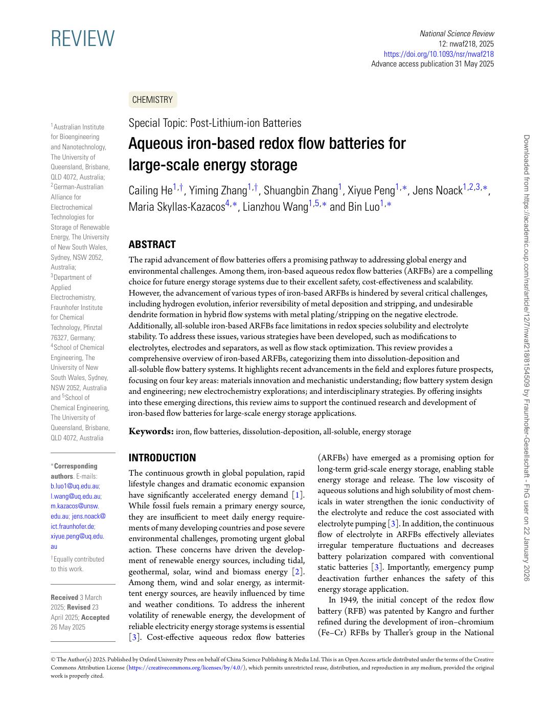 Aqueous iron-based redox flow batteries for large-scale energy storage