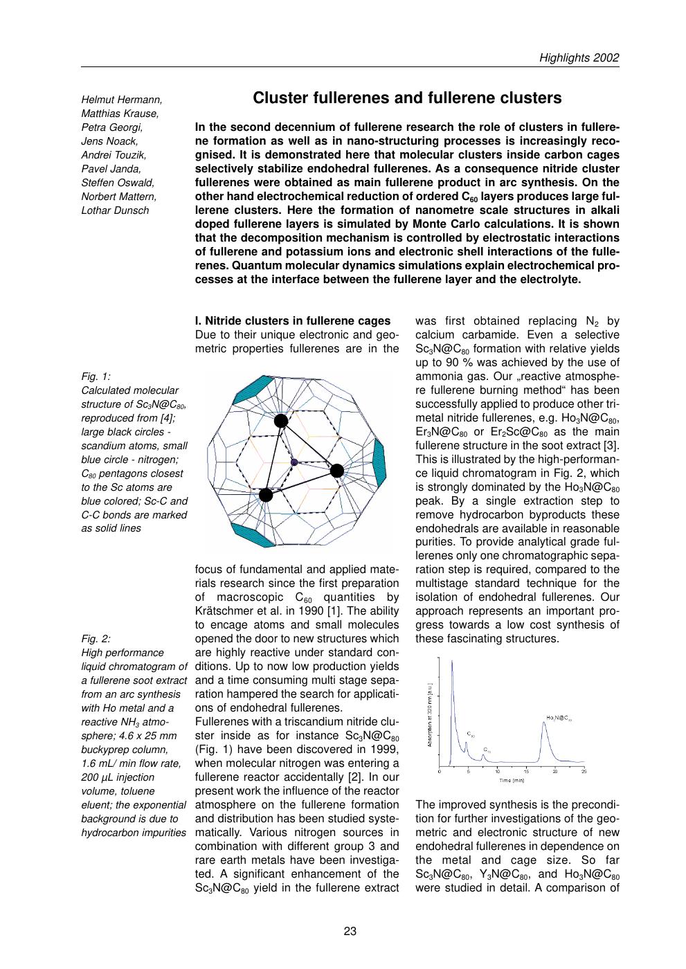 Cluster fullerenes and fullerene clusters, Annual Report 2002 (first page)