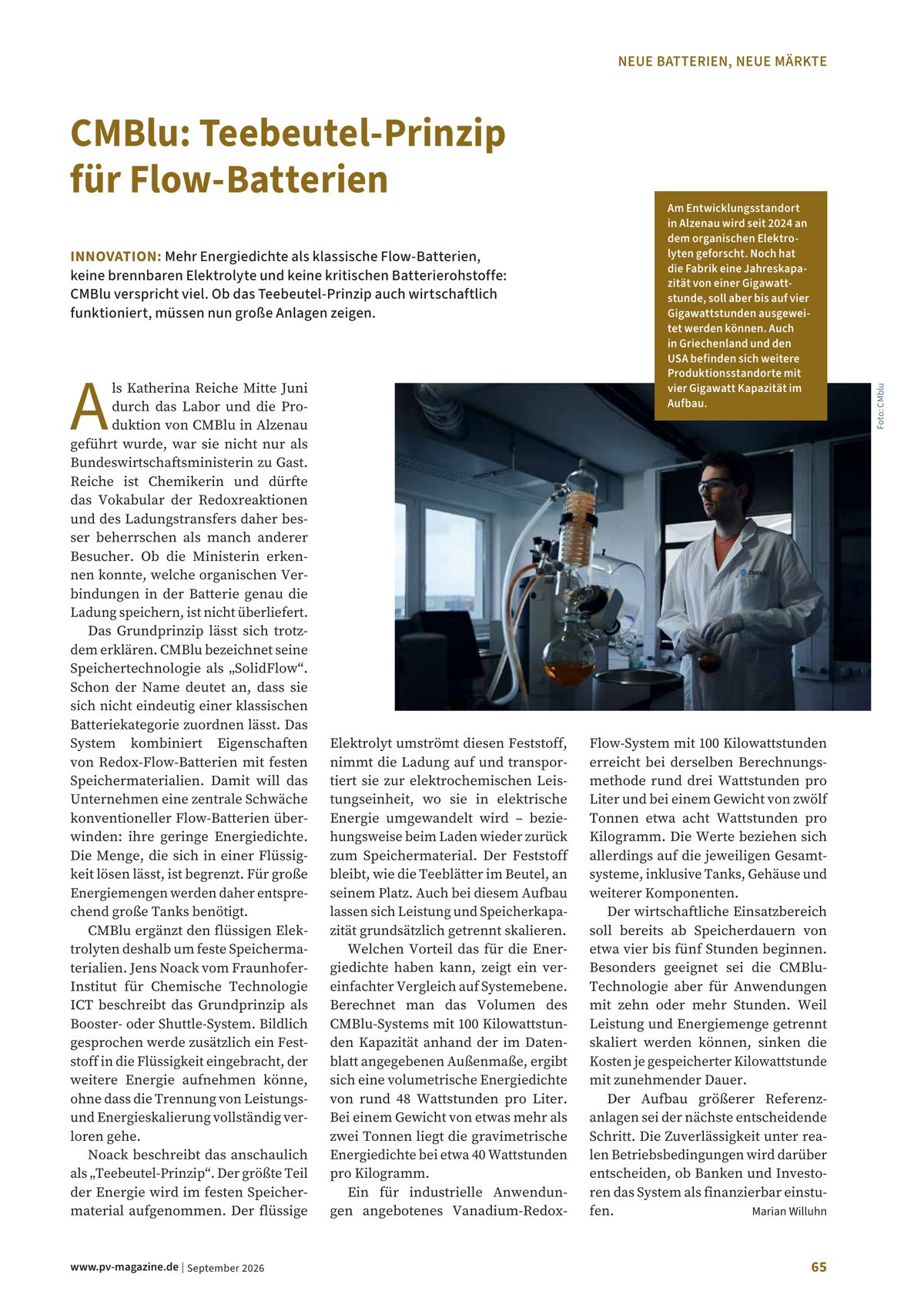 pv magazine Germany, September 2026: page 65, the first of the two articles on flow batteries